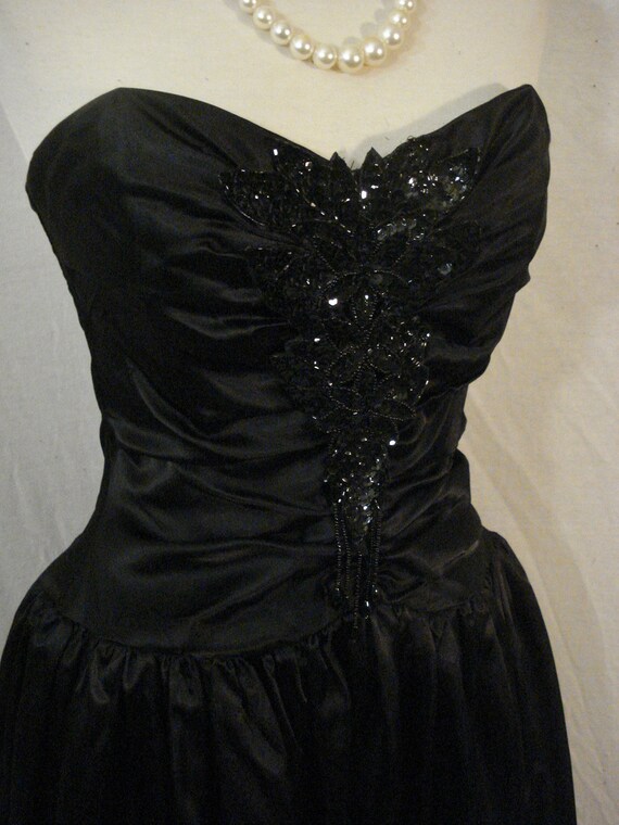 Black Satin Strapless Formal Dress Sequin Evening… - image 8