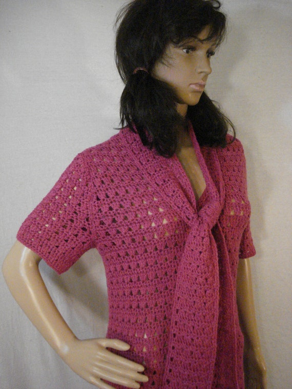 Knit Crochet Sweater Dress Beaded Vintage 60s Hot… - image 3