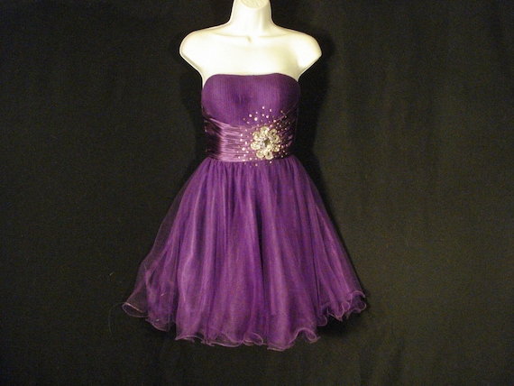 Purple Tulle Prom Party Dress Corset Back S