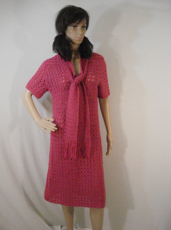 Knit Crochet Sweater Dress Beaded Vintage 60s Hot… - image 8