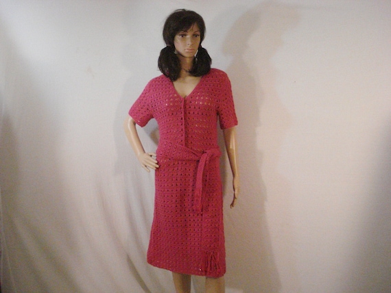 Knit Crochet Sweater Dress Beaded Vintage 60s Hot… - image 2