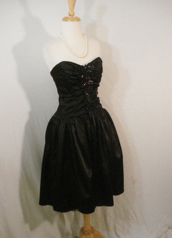Black Satin Strapless Formal Dress Sequin Evening… - image 3