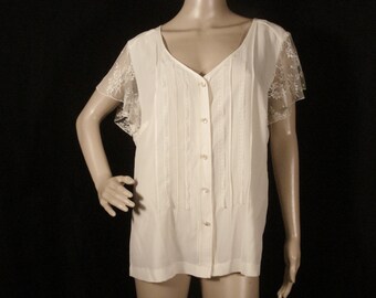 Blouse Ivory Chiffon & Lace Blouse New York City Design Company Career Special Occassion Wear Size XL