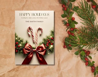 Happy Holidays Card Template, Happy Holidays Candy Cane Card Template, Festive Holiday Card Template, Christmas Card Template