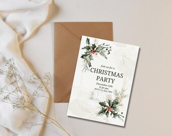 Christmas Party Invitation, Cozy Christmas Party Invitation, Editable Holiday Invitation