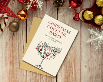 Christmas Cocktail Party Invitation Template, Christmas Party Template Canva, Christmas Party Invitation