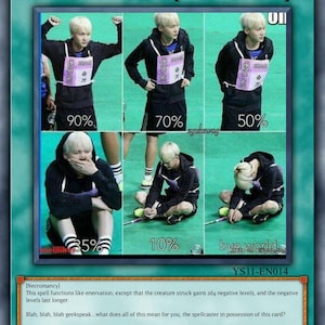 Carte parodie YuGiOh inspirée des BTS - Humour spirituel à collectionner pour les fans de K-Pop - Drain d'énergie