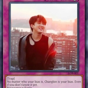 Tarjeta coleccionable parodia de YuGiOh inspirada en SKZ: Humor espiritual para fans del K-Pop - Changborg
