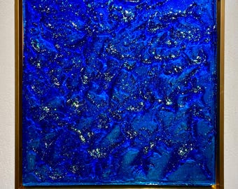 Arte mural oceánico de resina epoxi: olas azules con purpurina – Decoración costera abstracta para el hogar