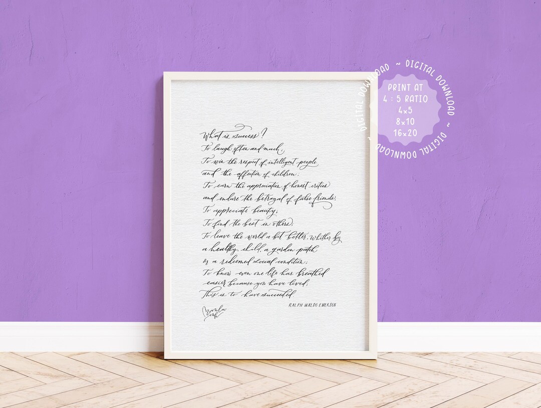 What is Success Poster, Ralph Waldo Emerson Quote | Printable, Elegant ...