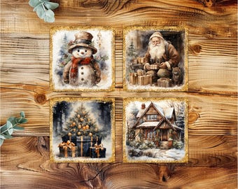 Vintage Christmas Ceramic Coaster Set