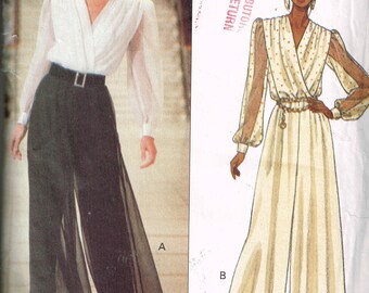 90s Flared Jumpsuit Pattern Butterick 6701 Elegant Designer Long Sleeved Jumpsuit by Jessica Howard Uncut Vintage 1993 Sewing Pattern