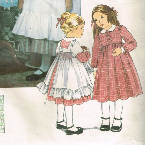 Meisjes jurk en Smocked schort patroon Vogue 1545 maat 3 peuter jurk in twee lengtes met kraag Onbesneden Vintage jaren 1980 naaien patroon