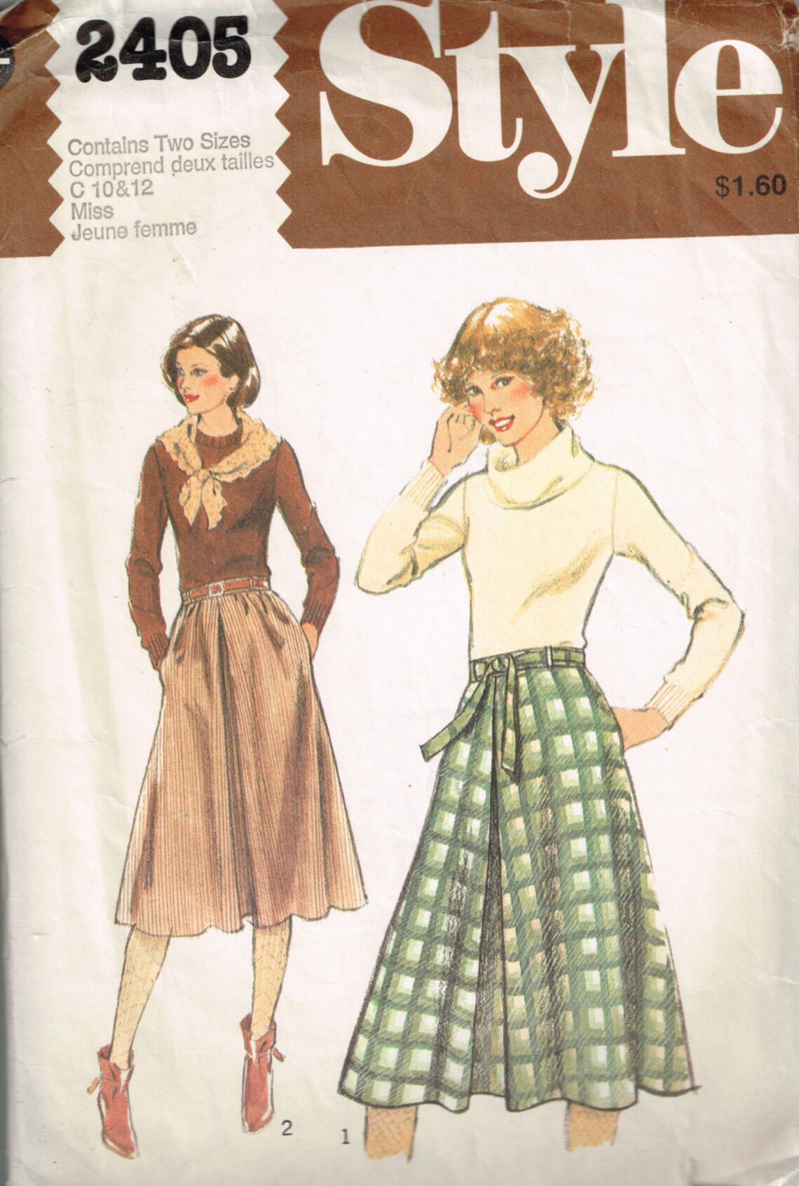 70s Gored Skirt Pattern Style 2405 Size 10 Waist 24 Front | Etsy