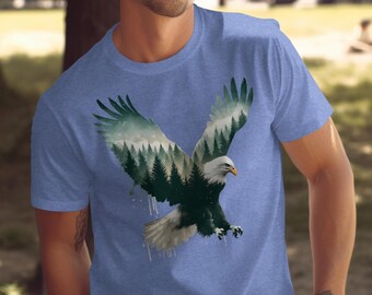 Bald Eagle T-Shirt: Watercolor Forest Design, Nature Lover Gift