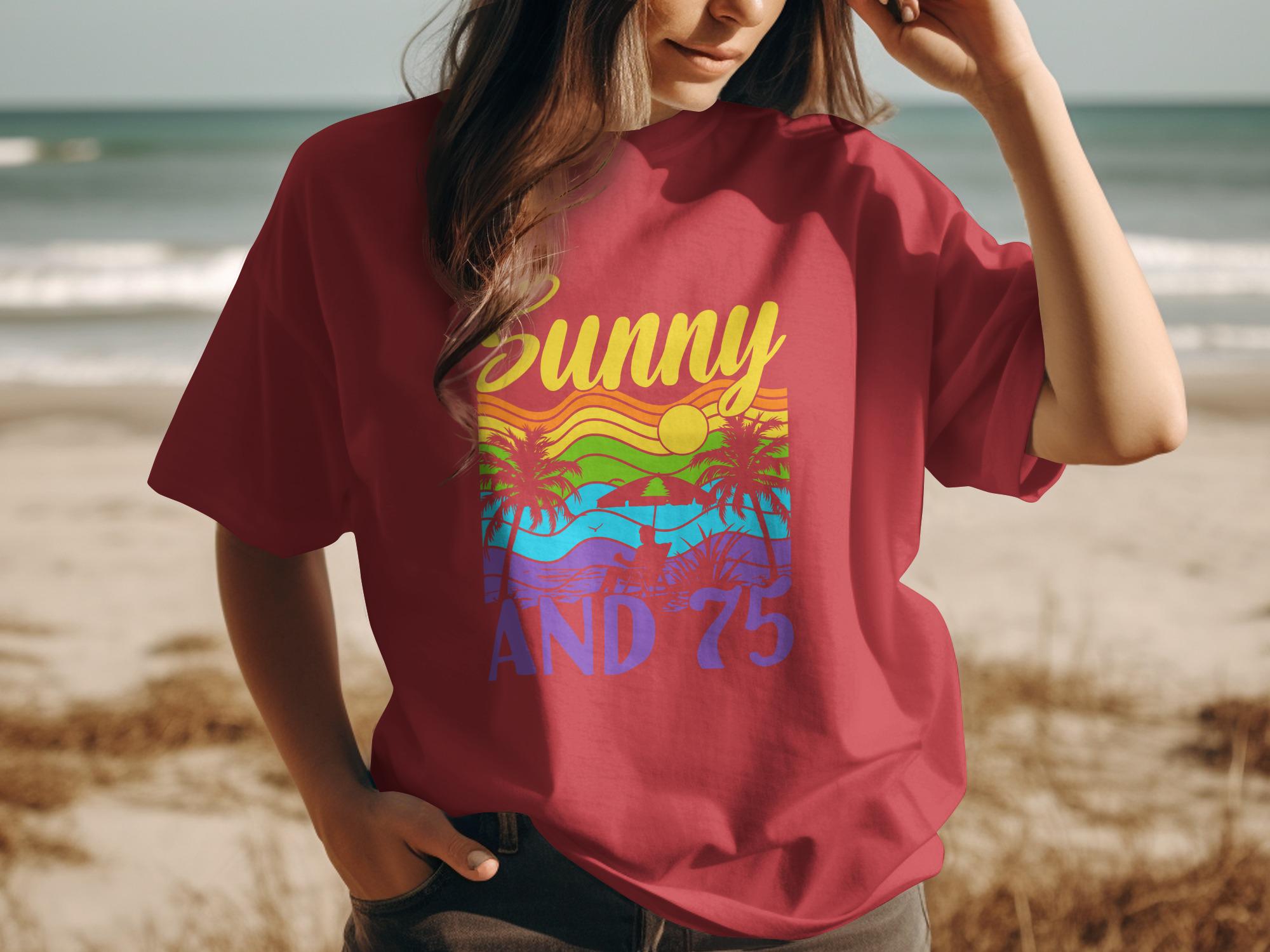 Sunny and 75 Unisex T-shirt, Birthday T-shirt, Beach Lover Gift, Summer Vibes Tee, Seventy Fifth Birthday Shirt, Gift for Beach Goer