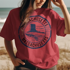 Massachusetts T-Shirt, Cape Cod MA Shirt, Pilgrim Monument Souvenir, Vacation Gift, Grunge Style Tee, New England Travel Tee
