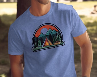 Mountain Adventure T-Shirt: Camping Tent & Campfire Design