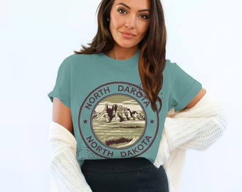 Camiseta de Dakota del Norte: Camiseta vintage de recuerdo con sello de Dakota del Norte