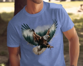 Bald Eagle Graphic Tee: Forest Scene - Nature Lover Shirt