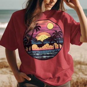 Tropical Sunset T-Shirt: Beach Vibes, Palm Tree Island Style