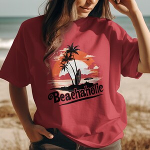 Beachaholic T-Shirt, Tropical Vacation Tee, Summer Vibes Shirt, Beach Lover Gift, Surfboard Tee, Coastal Graphic, Beach Bum Apparel