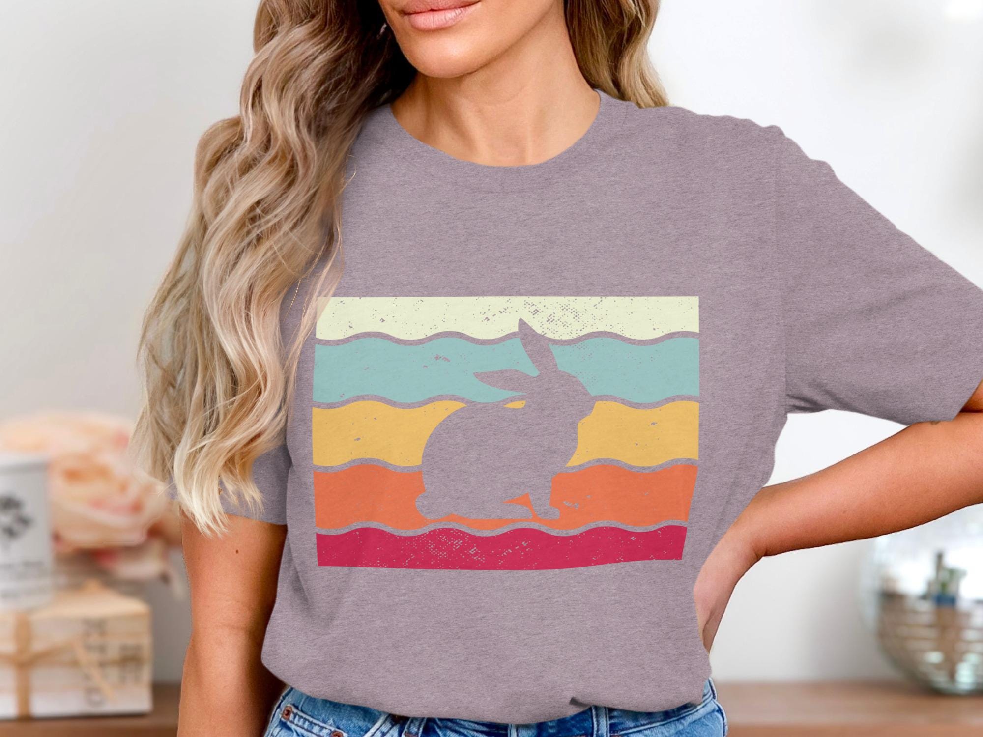 Retro Rabbit T-shirt: Vintage Striped Bunny Tee, Animal Lover Gift 