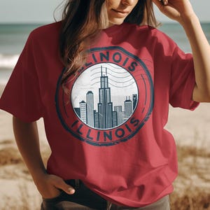 Illinois T-Shirt, Chicago Skyline Tee, City Stamp Design, Vintage Style Shirt, Souvenir Gift, Illinois Apparel