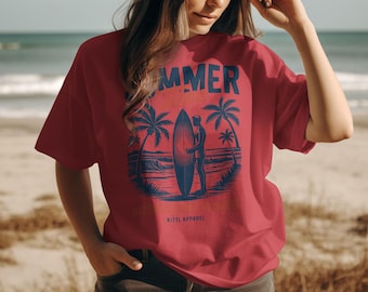 Summer Time Beach T-Shirt, Surfing T-Shirt, Palm Trees, Summer Vibes, Holiday T-Shirt, Beach Lover Gift, Vacation Shirt