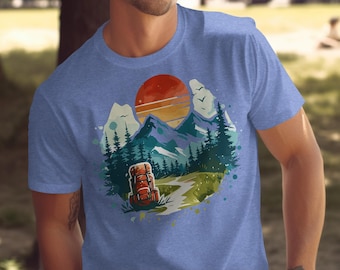 Maglietta retrò Sunset Mountain: maglietta unisex per escursioni e avventure