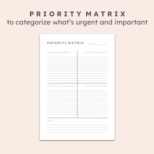 Priority Matrix Printable Template - Eisenhower Matrix Planner PDF, Time Management & Task Organizer, Productivity Planner, Digital Download