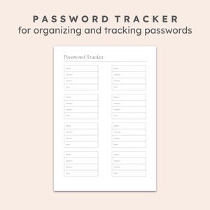 Password Tracker Printable | Login & Account Info Organizer | Printable PDF Download