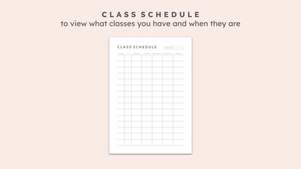 Printable Class Schedule | School Timetable Template | Student Planner ...