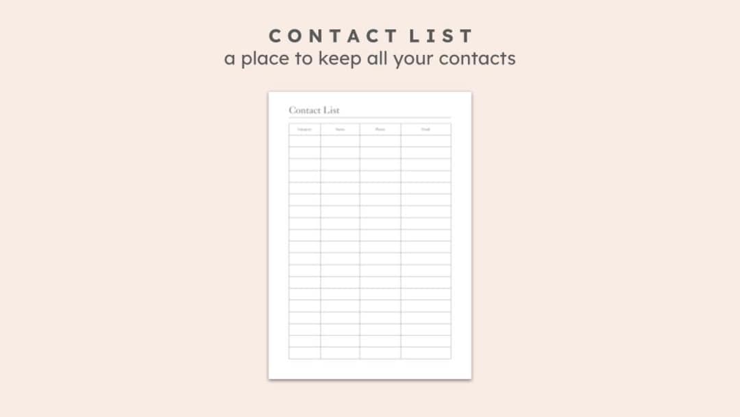 Contact List Printable Template - Etsy