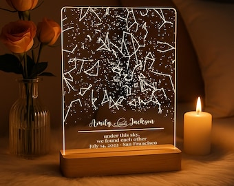 Luz nocturna personalizada con mapa estelar: regalo de constelación grabada para parejas