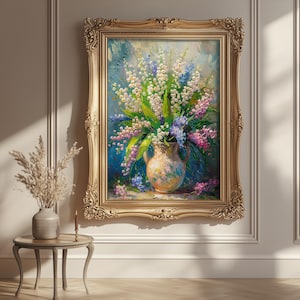 Lily of the Valley Wall Art|May Birth Flower Canvas Print|Mother’s Day Gift|French Impressionist Floral Painting|Vintage Botanical Art