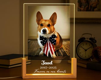 Personalized Pet Memorial Light, Custom Photo Engraved Dog Cat LED Night Light, Pet Loss Gift