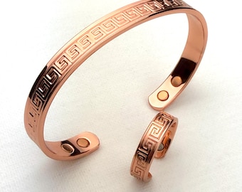 Pure Copper Magnetic Bracelet and Ring Set: Adjustable Pain Relief