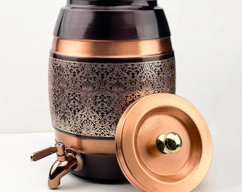 Dispensador de agua de cobre puro de 1 galón con grifo / Tanque de agua de cobre artesanal / Almacenamiento de agua ayurvédico / Bienestar para el hogar y la cocina