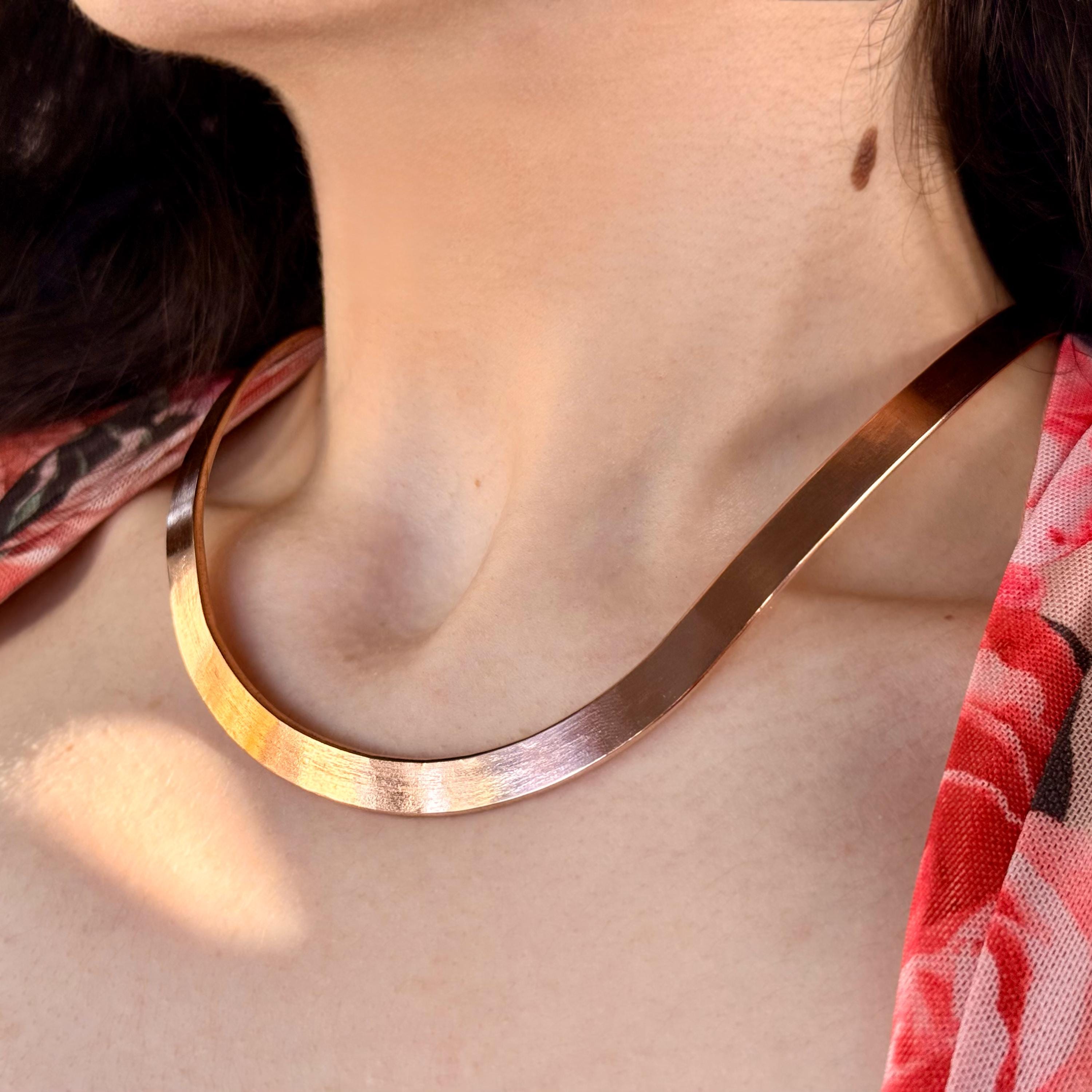 Elegant Pure Copper Choker Necklace – Handmade Minimalist Collar, Vintage Style Copper Choker