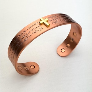 100% Pure Copper Magnetic Therapy Bracelet for Pain Relief & Healing Adjustable, Christian  Cross