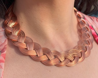 Handmade Pure Copper Braided Choker: Vintage Boho Collar