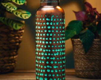 Pure Copper Water Bottle & Tumblers Gift Set | Handcrafted Hammered Copper Bottle with 2 Cups | Ayurvedic Health Benefits | Luxury Gift Box