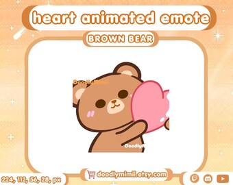 Animated Brown Bear Heart Emote: Twitch Discord YouTube Kick Streamer GIF (Digital Download)