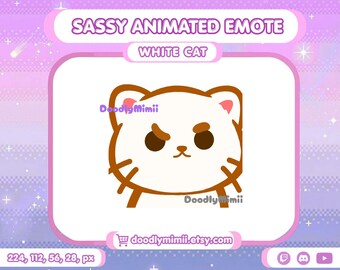 Animated Sassy Attitude White Cat Emote: Twitch Discord Kick GIF (Digital Download)