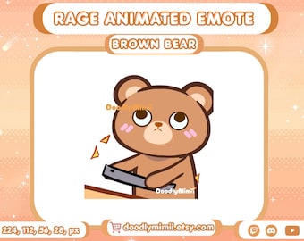 Animated Rage Brown Bear Emote: Twitch Discord Kick GIF (Digital Download)