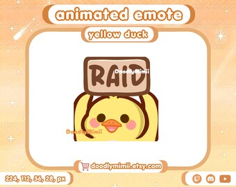 Animated Yellow Duck Raid Emote: Twitch Discord YouTube Kick Streamer GIF (Digital Download)