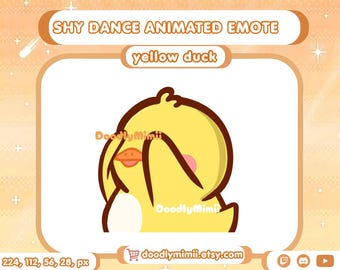 Animated Yellow Duck Shy Dance Emote: Twitch Discord Kick GIF (Digital Download)