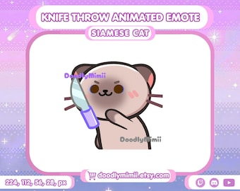 Animated Siamese Cat Knife Emote: Twitch Discord YouTube Kick Streamer GIF (Digital Download)