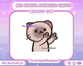 Animated Middle Finger Siamese Cat Emote: Discord YouTube Kick Streamer GIF (Digital Download)